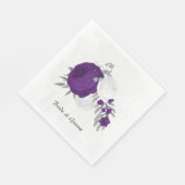 Serviette En Papier royal violet et fleurs blanches argent (Coin)