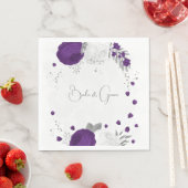 Serviette En Papier royal violet & fleurs blanches argent mariage (En situation)