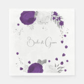 Serviette En Papier royal violet & fleurs blanches argent mariage (Devant)