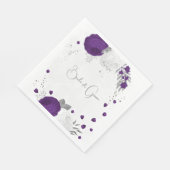 Serviette En Papier royal violet & fleurs blanches argent mariage (Coin)