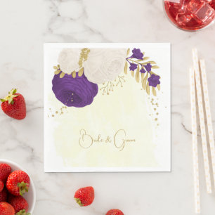 Serviette En Papier royal violet & fleurs blanches or
