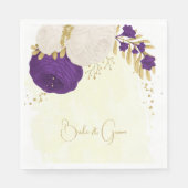Serviette En Papier royal violet & fleurs blanches or (Devant)