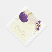 Serviette En Papier royal violet & fleurs blanches or (Coin)