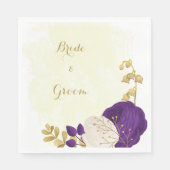 Serviette En Papier royal violet & fleurs blanches or (Devant)