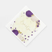 Serviette En Papier royal violet & fleurs blanches or mariage (Coin)