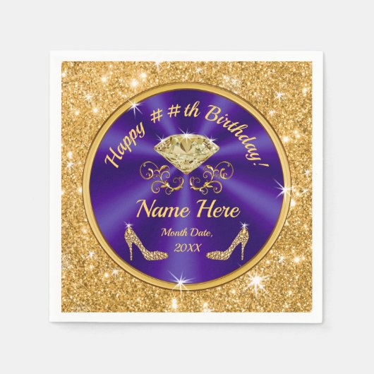 Serviette En Papier Royal violet, or, serviettes d'anniversaire Person (Devant)