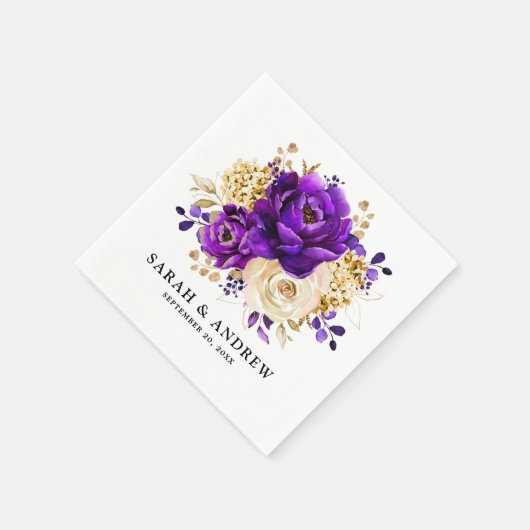 Serviette En Papier Royal violet violet or Floral Mariage botanique (Coin)