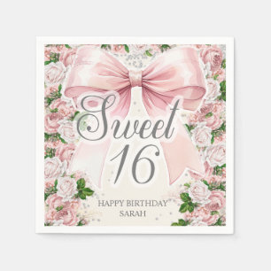 Serviette En Papier Ruban Coquette Rose Fleur Vintage Douze Ans