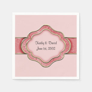 Serviette En Papier Ruban corail et or (Mariage)