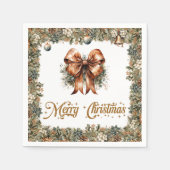 Serviette En Papier Ruban de Noël rustique classique à la sauge verte (Devant)