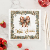 Serviette En Papier Ruban de Noël rustique classique à la sauge verte (En situation)