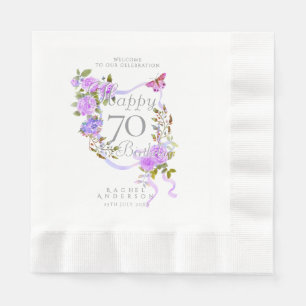 Serviette En Papier Ruban de rose violette 70e anniversaire