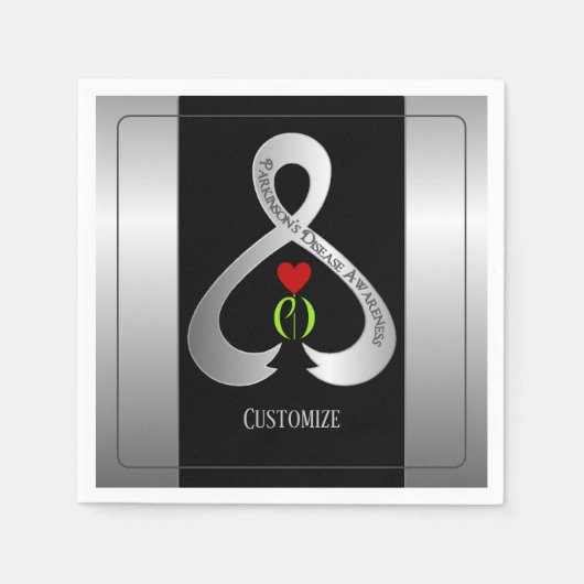 Serviette En Papier Ruban de sensibilisation de Parkinson Noir et arge (Devant)