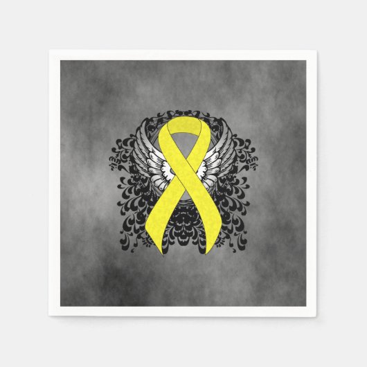 Serviette En Papier Ruban de sensibilisation jaune avec ailes (Devant)
