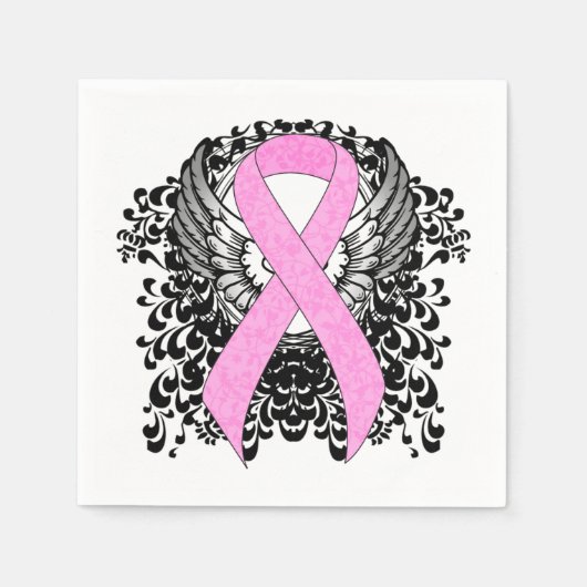 Serviette En Papier Ruban de sensibilisation rose avec ailes (Devant)