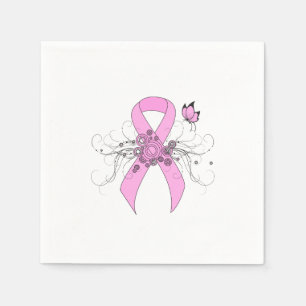 Serviette En Papier Ruban de sensibilisation rose avec papillon