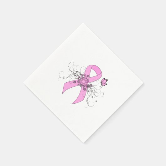 Serviette En Papier Ruban de sensibilisation rose avec papillon (Coin)