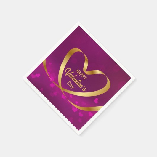 Serviette En Papier Ruban Heureuse Sainte-Valentin Purple Gold Heart (Coin)