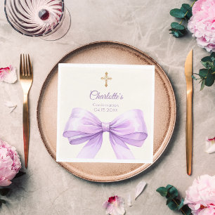 Serviette En Papier Ruban lavande de confirmation croix ivoire déjeune