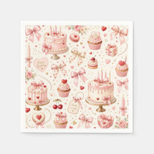 Serviette En Papier Ruban rose Joyeux anniversaire