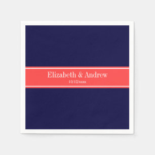 Serviette En Papier Ruban Rouge Corail Bleu Marine Uni Monogramme Prén