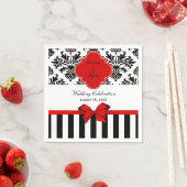 Serviette En Papier Ruban rouge noir blanc en bande Damask (En situation)