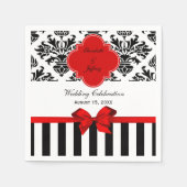 Serviette En Papier Ruban rouge noir blanc en bande Damask (Devant)
