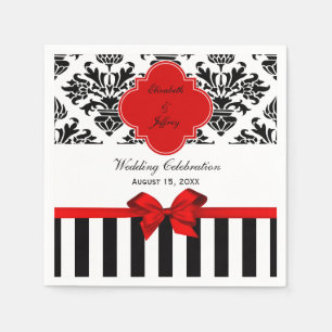 Serviette En Papier Ruban rouge noir blanc en bande Damask