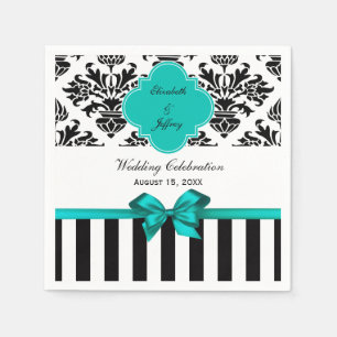 Serviette En Papier Ruban Turquoise noir blanc à ruban