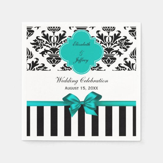 Serviette En Papier Ruban Turquoise noir blanc à ruban (Devant)
