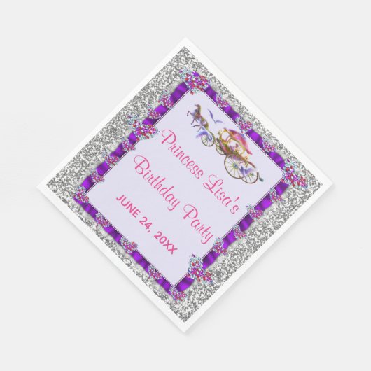 Serviette En Papier Ruban violet Parties scintillant d'argent princess (Coin)