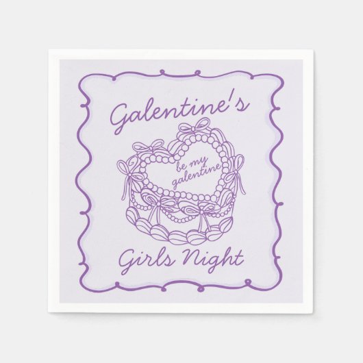 Serviette En Papier Ruban Violet Rétro Coquette Cœur Gâteau Galentines (Devant)