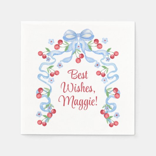 Serviette En Papier Rubans de cerisier Grandmillennial à l'aquarelle (Devant)