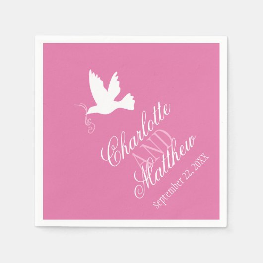 Serviette En Papier rubans de colombe blanche mariage roses serviettes (Devant)