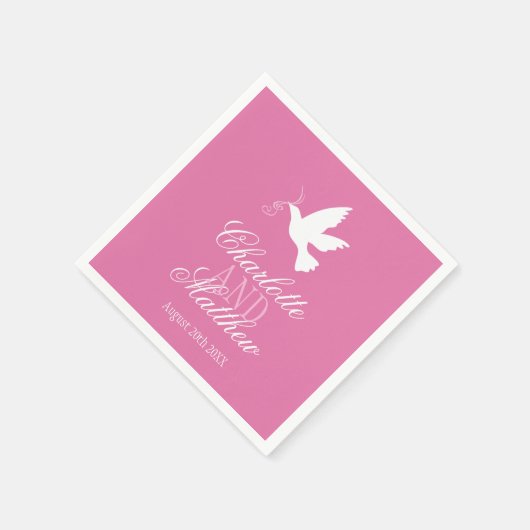 Serviette En Papier rubans de colombe blanche mariage roses serviettes (Coin)