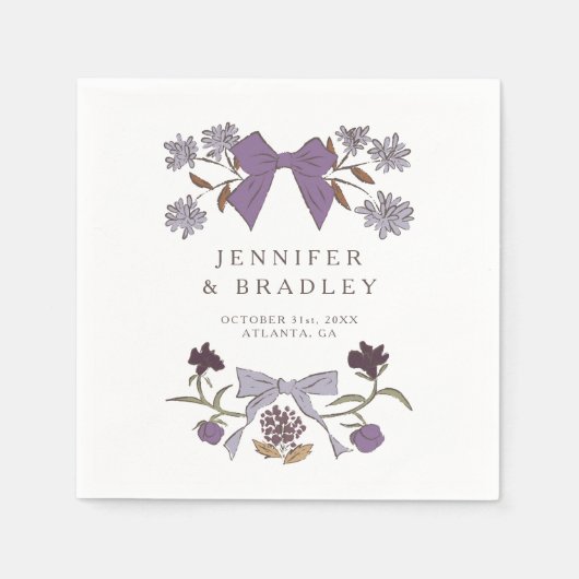 Serviette En Papier Rubans et Mariage de fleurs Lilac Boho (Devant)