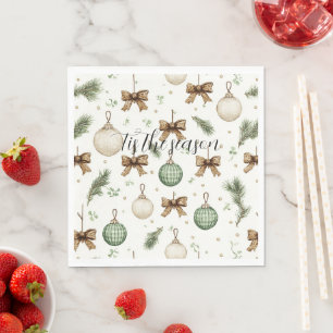 Serviette En Papier Rubans Marron Rustique Crème Vert Noël