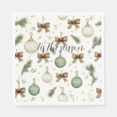 Serviette En Papier Rubans Marron Rustique Crème Vert Noël (Devant)