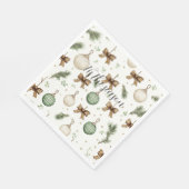 Serviette En Papier Rubans Marron Rustique Crème Vert Noël (Coin)