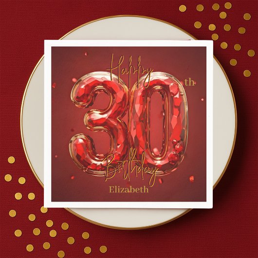 Serviette En Papier Rubis et Or Pierre Précieuse Brillante 30e Anniver