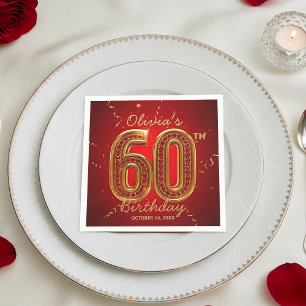 Serviette En Papier Rubis Rouge Doré Bijou 60e Anniversaire