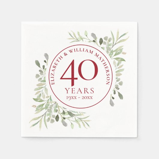 Serviette En Papier Ruby 40e anniversaire Mariage Pays verdure (Devant)
