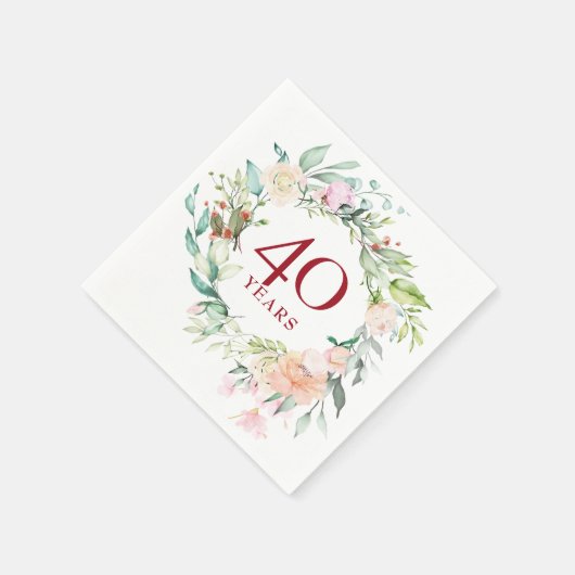 Serviette En Papier Ruby 40e anniversaire Mariage Rose Garland (Coin)