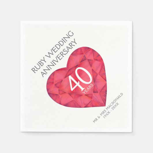 Serviette En Papier Ruby 40ème mariage Anniversaire des serviettes d'a (Devant)