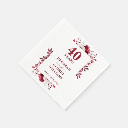 Serviette En Papier Ruby Elegant Floral 40e anniversaire Mariage (Coin)
