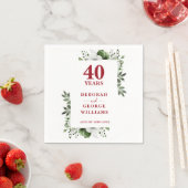 Serviette En Papier Ruby Greenery Floral 40e anniversaire Mariage (En situation)