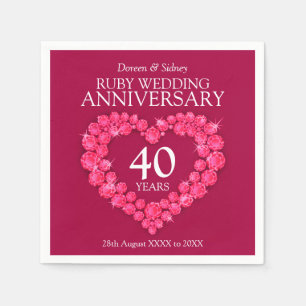 Serviette En Papier Ruby Mariage 40 ans coeur personnalisé nom serviet