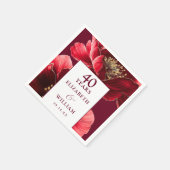 Serviette En Papier Ruby Red Elegant Floral 40e Anniversaire (Coin)