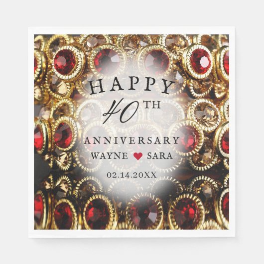 Serviette En Papier Ruby Red Jeweled 40th Mariage Anniversary (Devant)