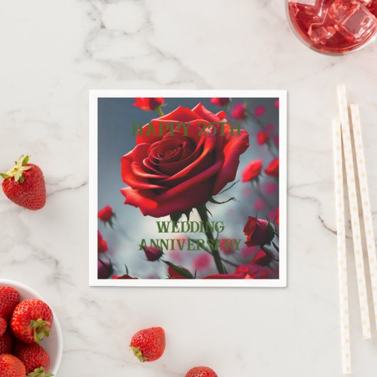 Serviette En Papier Ruby Red Rose 25e anniversaire du Mariage, (En situation)
